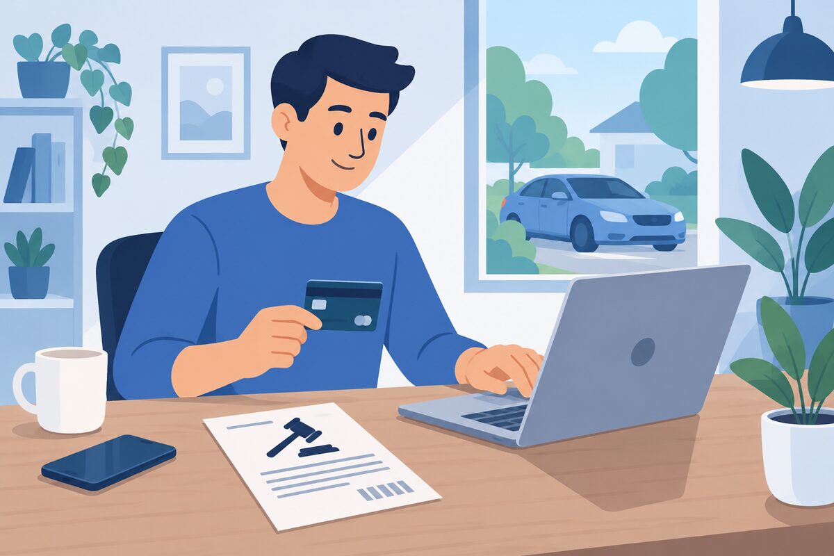 Driver paying a New Jersey traffic ticket online at home with NJMCDirect